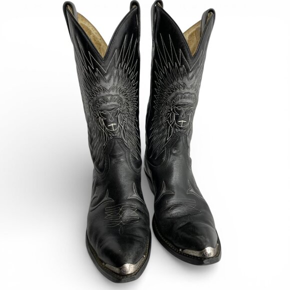 Canada West Black Buffalo Leather Western Cowboy Boots Indian Chief Men's 9.5 EE - Picture 2 of 16